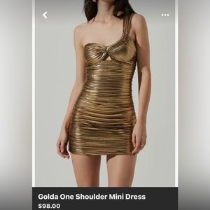 One shoulder dark gold hoco dress
